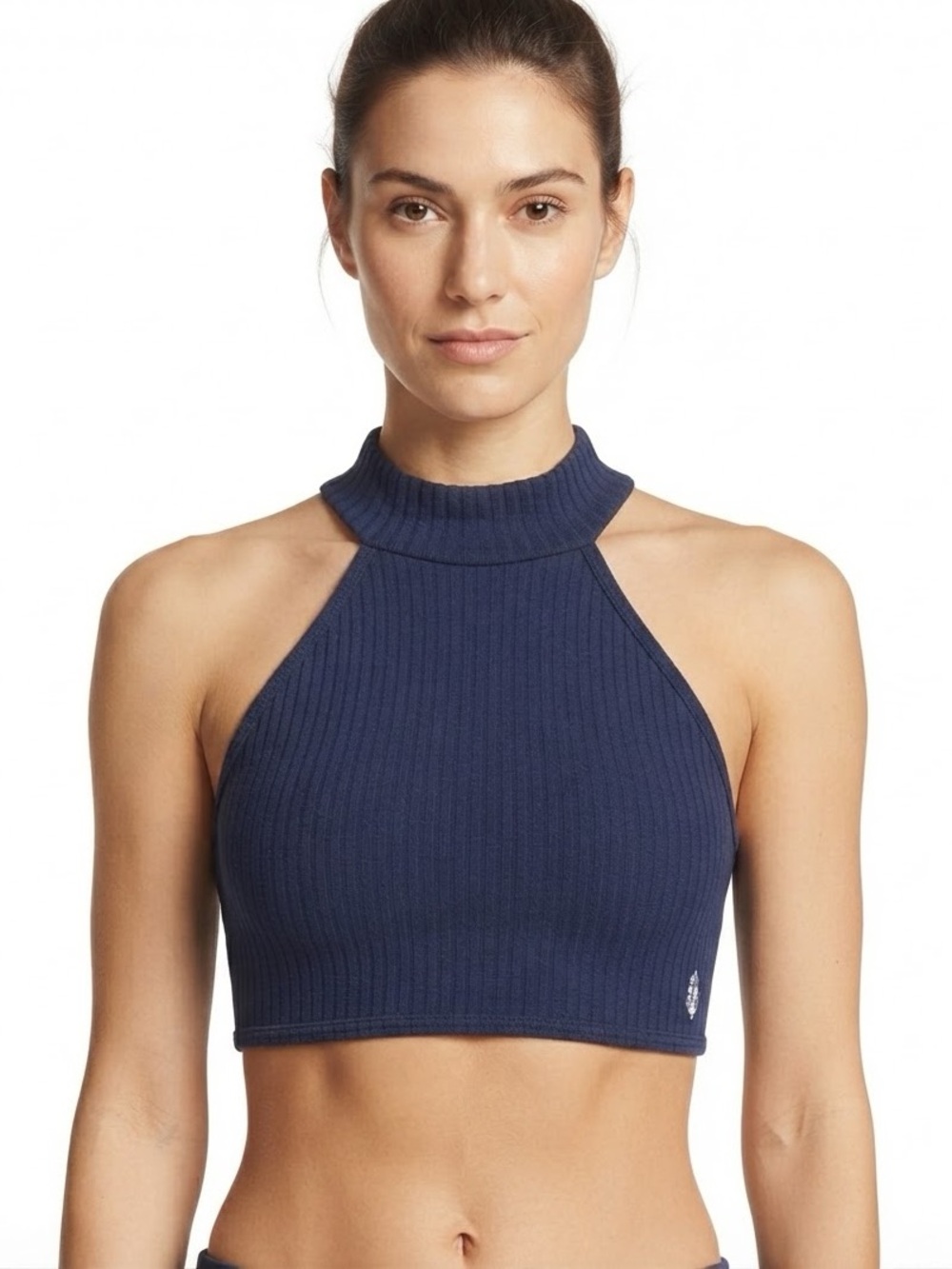 FP Movement Navy Blue Ribbed High-Neck Good Karma Crop Top - Size XS